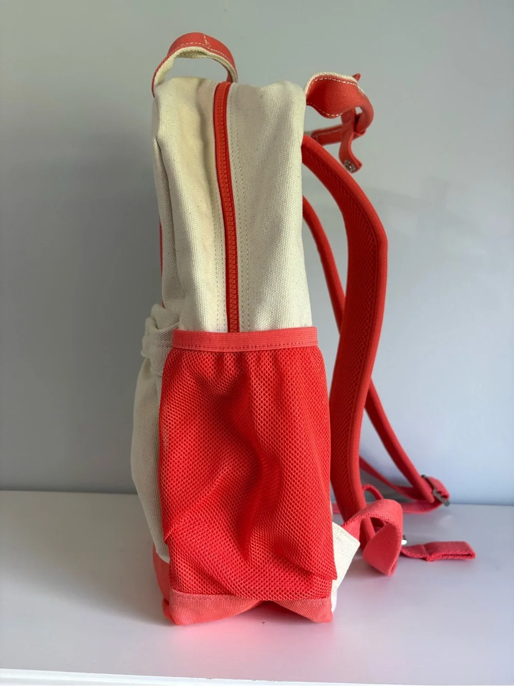 Lands End Canvas Top Handle Kids Backpack Coral Cream Sporty Prep MPN 508413